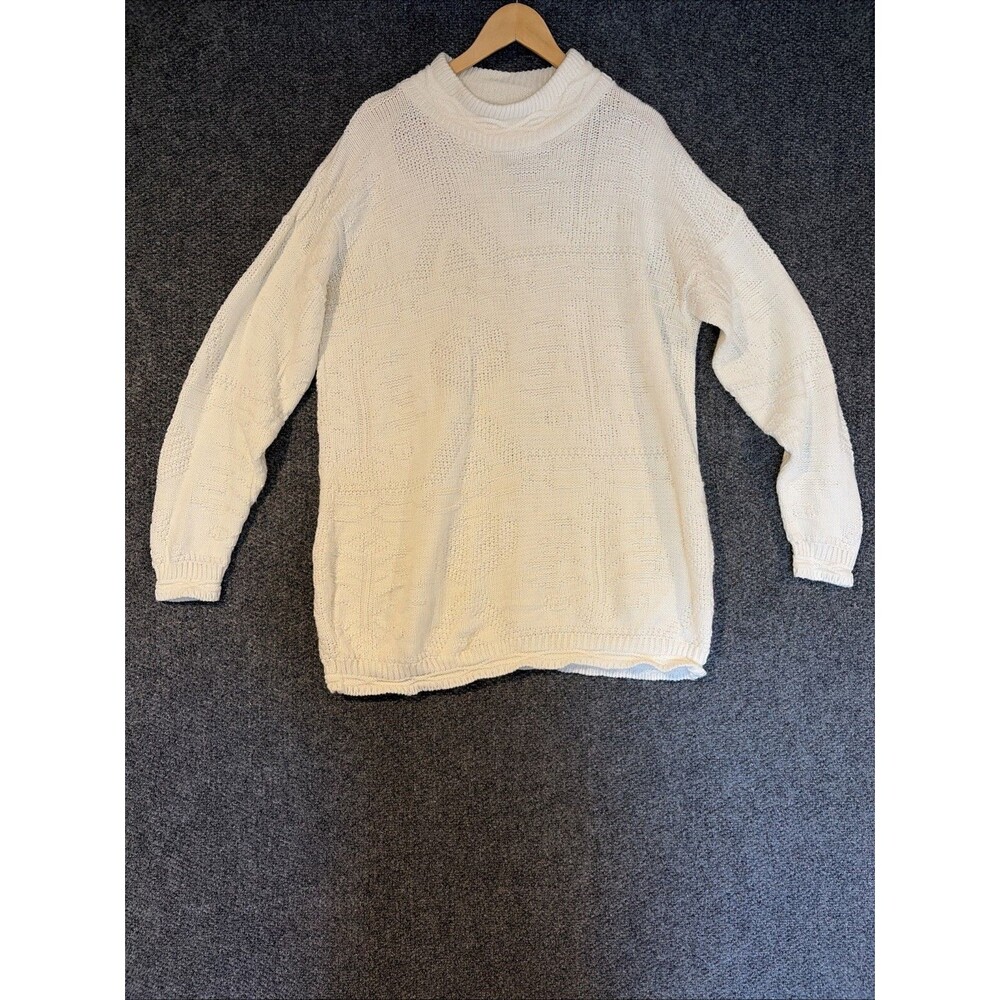 VTG Made In USA Nan Dorsey Size 46 Acrylic Knit Sweater Ivory/white OversizeCrew